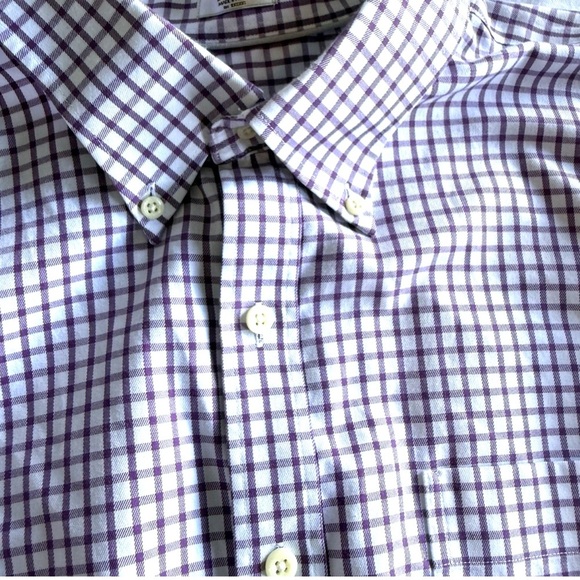 Peter Millar Button Up Shirt Nanoluxe Easycare Purple Windowpane Plaid Mens XXL - Picture 3 of 11